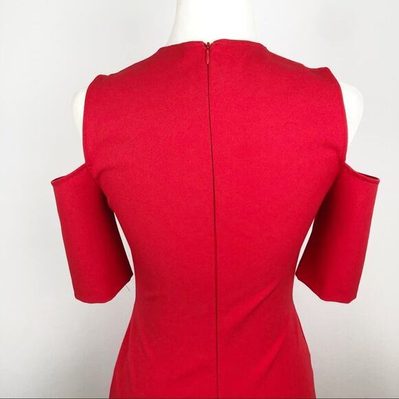 Zara Cut Out Cold Shoulders Holiday Party Shift Midi Dress Red Size Small Xmas - Picture 4 of 16